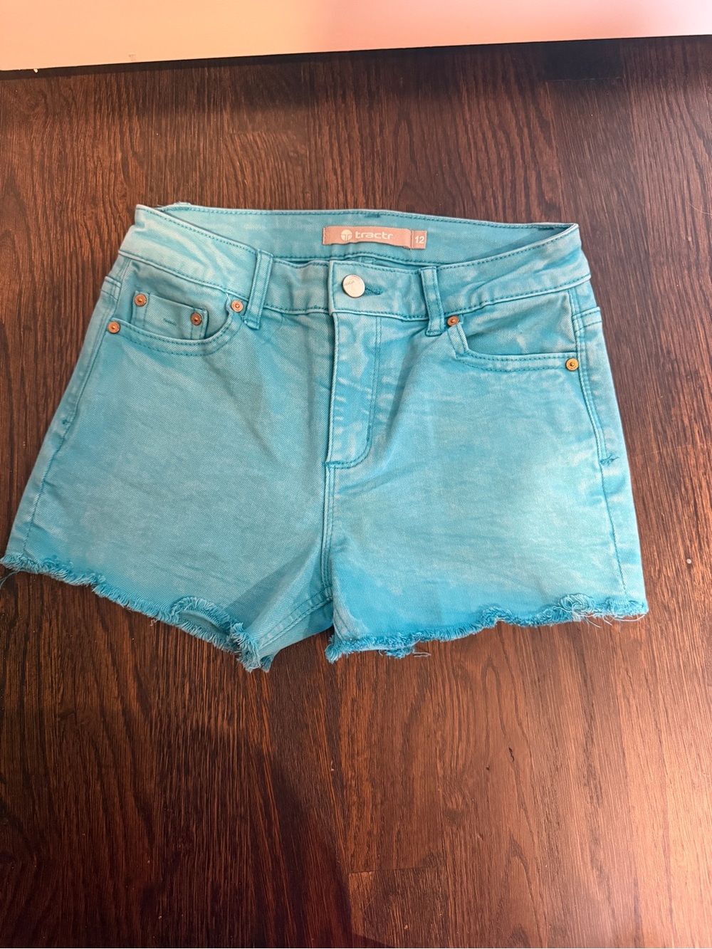 Tractr Aqua Turquoise Denim Cutoff Shorts